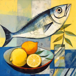 Lemon Splash with Fish Fins 8 by Irena Orlov Ceramic Accent & Decor Tile OB-ORL24802-9AT