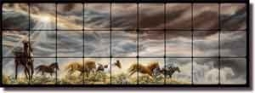 McElroy Horses Equine Art Tumbled Marble Tile Mural 36" x 12" - KMA007