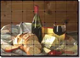 Red Wine with Bleu Cheese - Tumbled Marble Tile Mural 28" x 20"
