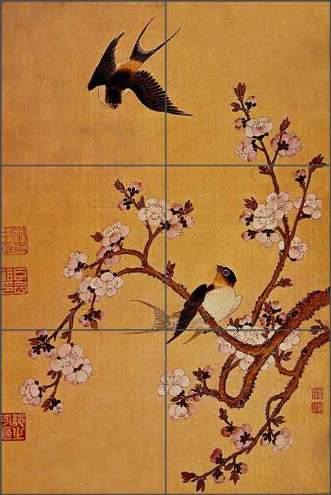 Swallows and Flowering Branches by Chiang Ting-hsi Ceramic Tile Mural