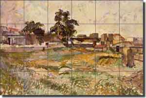 Cezanne Landscape Provence Ceramic Tile Mural 48" x 32" - 523037