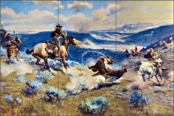 Loops and Swift Horses by Charles M Russell Ceramic Tile Mural 522000