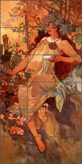 Autumn by Alphonse Maria Mucha Ceramic Tile Mural AMM013