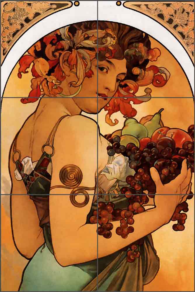 18 x 12 Girls season of the year by Alfons Mucha Ceramic Mural 