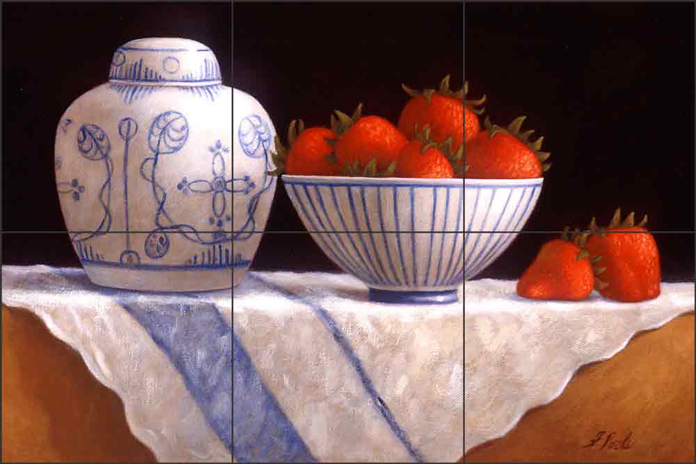 Strawberries by Frances Poole Ceramic Tile Mural FPA005-2