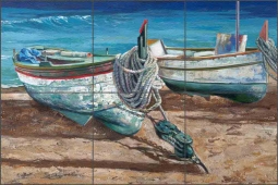 Fishing Day by Ginger Cook Glass Wall & Floor Tile Mural GCS007