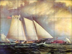 Yachting Off Castle Garden by James E Buttersworth Ceramic Tile Mural JEB002