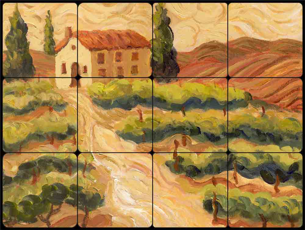 van Gogh Vineyard by Joanne Morris Margosian Tumbled Stone Tile Mural JM127