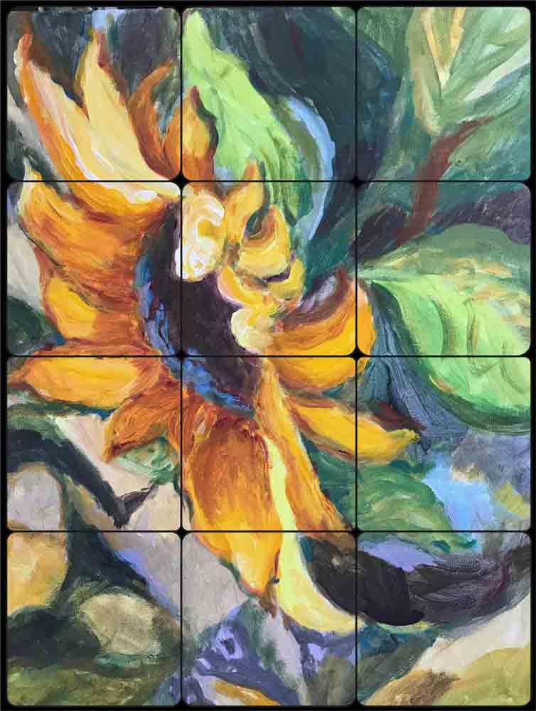 Sunflower by Joanne Morris Margosian Tumbled Stone Tile Mural JM134