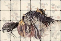 Courtship by Kim McElroy Tumbled Stone Tile Mural KMA068
