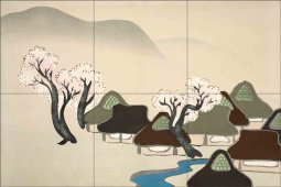 Village with Cherry Blossoms from Momoyogusa by Kamisaka Sekka KS2002