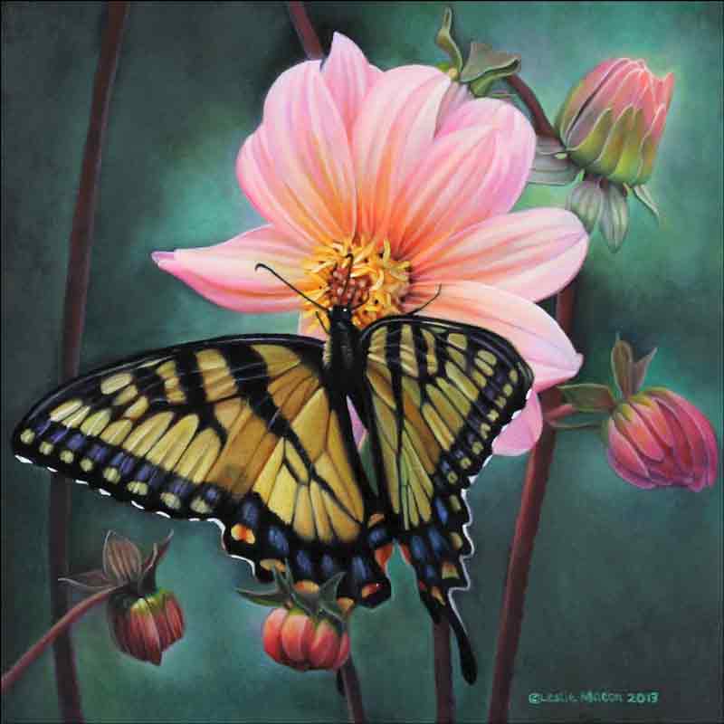 Dahlia and Butterfly Study by Leslie Macon Accent & Decor Tile LMA056AT