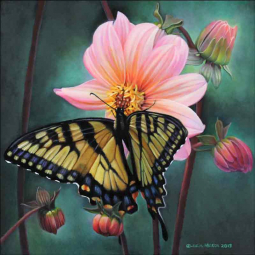 Dahlia and Butterfly Study by Leslie Macon Accent & Decor Tile LMA056T
