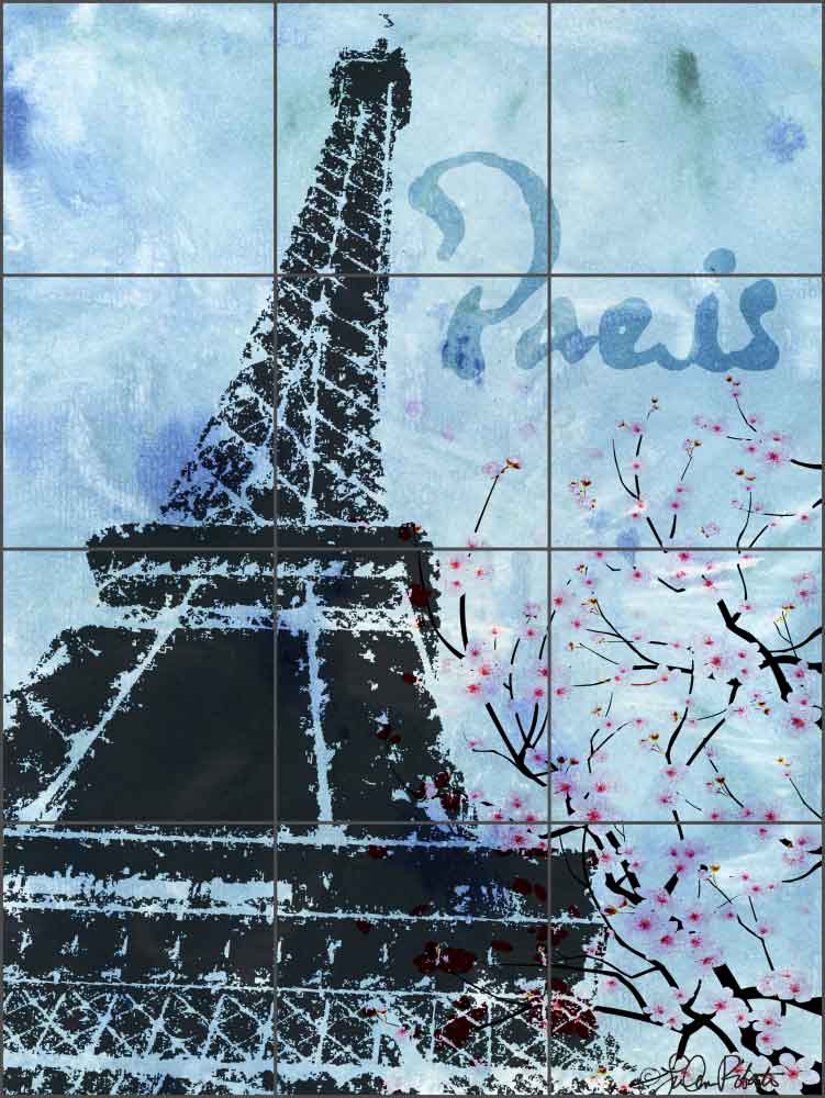 Blue Paris in Spring by LuAnn Roberto Glass Tile Mural LRA003