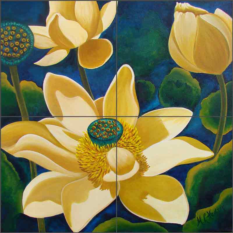 Lady Lotus by Micheline Hadjis Ceramic Tile Mural MHA050