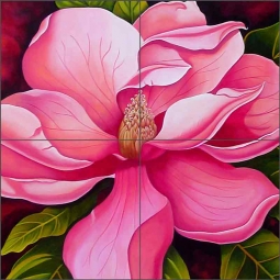 Pink Magnolia by Micheline Hadjis Ceramic Tile Mural MHA051