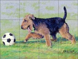 Dog with Soccer Ball by Marsha McDonald Ceramic Tile Mural MMA016
