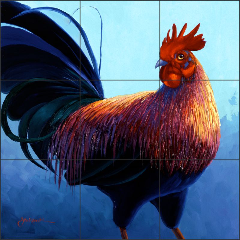 Senkarik Rooster Glass Tile Mural 18" x 18" - MSA053