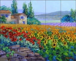 Dreams of Sunflowers by Mikki Senkarik Ceramic Tile Mural MSA134