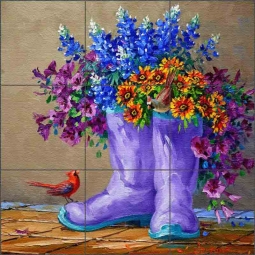 Bluebonnets 'n Boots by Mikki Senkarik Glass Wall & Floor Tile Mural MSA243