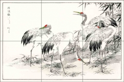 Japanese Cranes and Bamboo by Numata Kashu Ceramic Tile Mural NK001