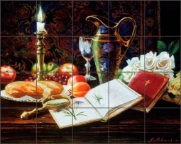Still Life with Bible by Nenad Mirkovich Ceramic Tile Mural NMA104