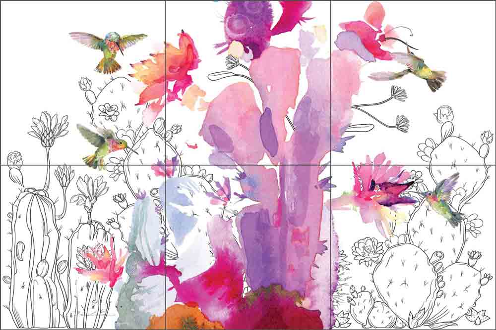 Desert Hummingbirds by Evelia Ceramic Tile Mural OB-ES902