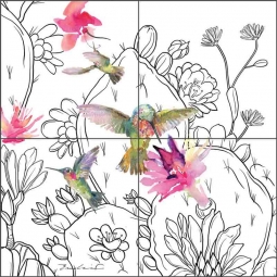 Desert Hummingbirds 2 by Evelia Ceramic Tile Mural OB-ES905