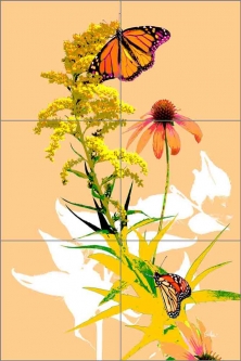 Monarchs on Golden Rod 1 by Evelia Ceramic Tile Mural OB-ES913