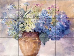 Periwinkle Bluish Hydrangeas by Evelia Ceramic Tile Mural OB-ES918