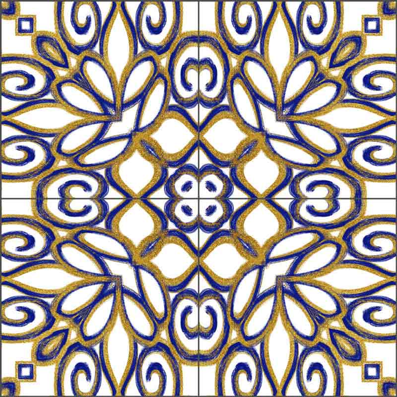 Gold Blue Vintage Tile II by Andrea Haase Ceramic Tile Mural OB-HAA1116