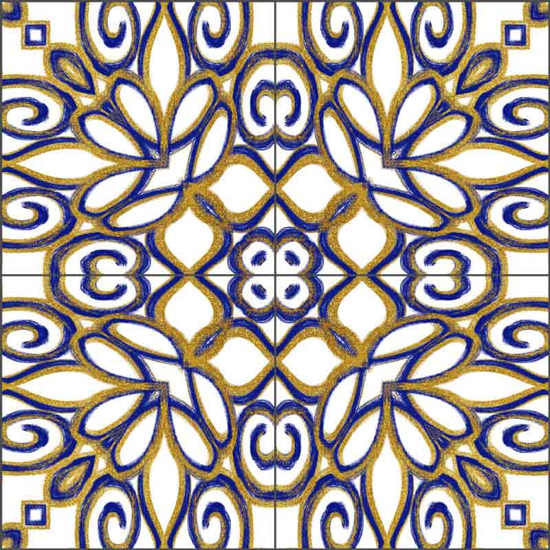 Gold Blue Vintage Tile II by Andrea Haase Ceramic Tile Mural OB-HAA1116