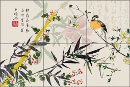 Bamboo Chinoiserie by Andrea Haase Ceramic Tile Mural OB-HAA1386