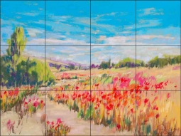 Poppy Path IV by Jennifer Gardner Ceramic Tile Mural OB-JG453