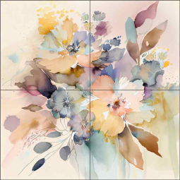 Abstract Floral & Foliage II by Leah McLean Ceramic Tile Mural OB-MCL108