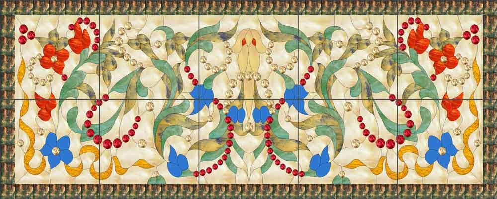 Victorian - Flowers and Beads by Paned Expressions Studios Ceramic Tile Mural OB-PES100