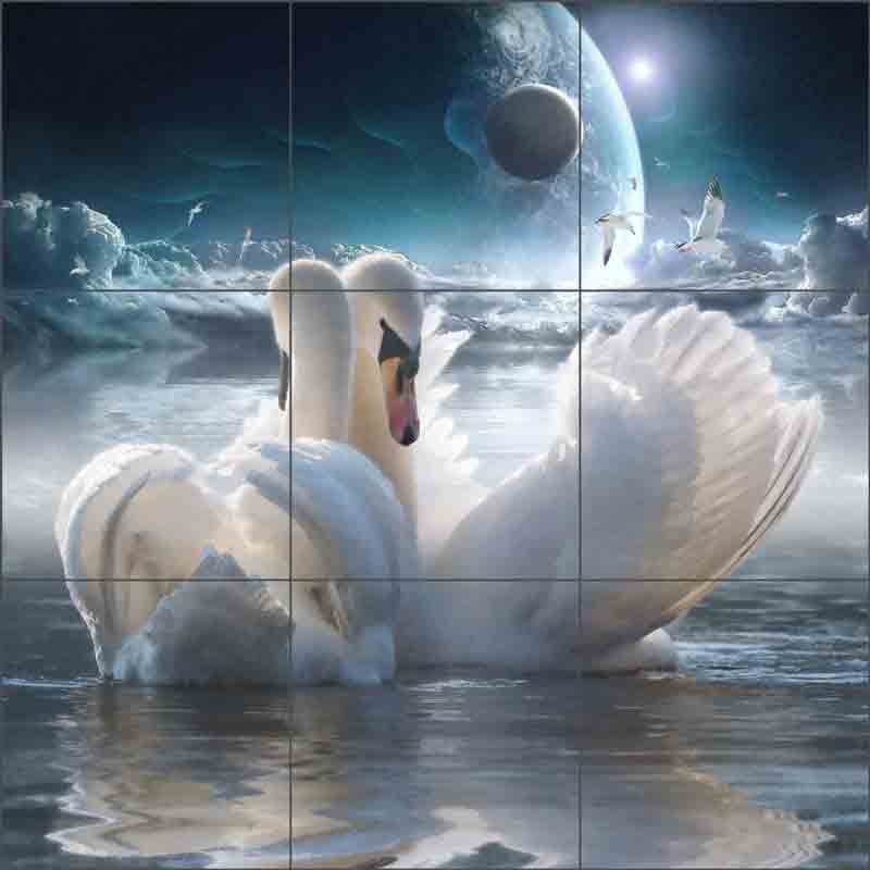 Celestial Swans by Steve Hunziker Ceramic Tile Mural OB-SH841