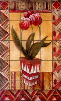 Tall Ethnic Tulips by Wilder Rich Ceramic Tile Mural OB-WR701a