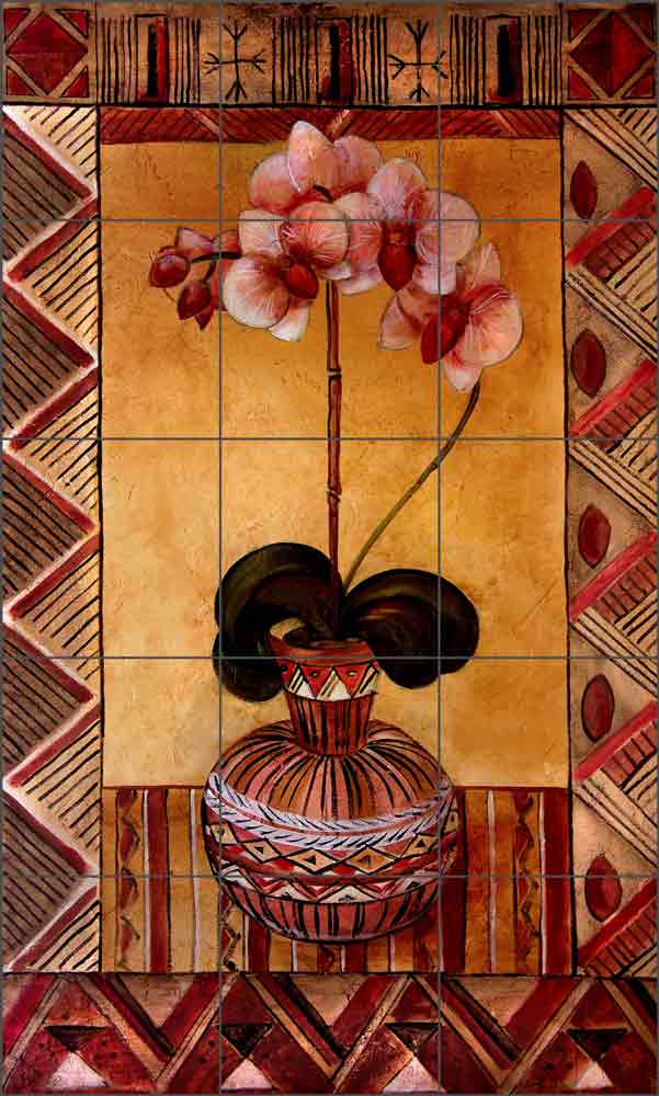 Tall Ethnic Orchids by Wilder Rich Ceramic Tile Mural OB-WR701b