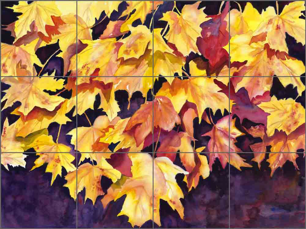 Joyful Leaf Gathering by Phyllis Neufeld Ceramic Tile Mural PNA043