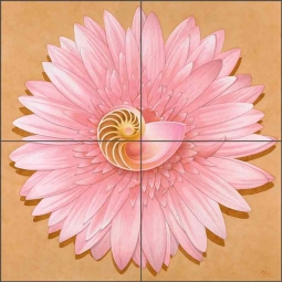 Chambered Nautilus & Pink Flower by Brian Cody Ceramic Tile Mural POV-BCA002