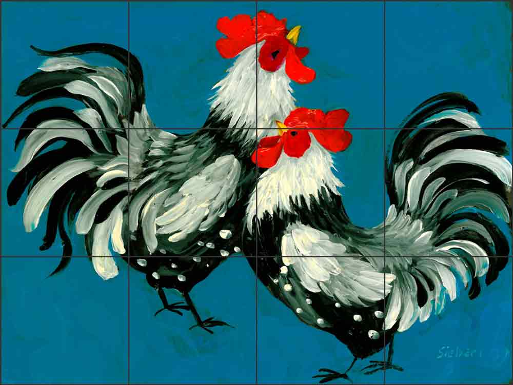 2 Chickens by Bonnie Siebert Ceramic Tile Mural POV-BSA002