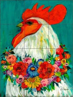 Floral Rooster by Bonnie Siebert Ceramic Tile Mural POV-BSA003