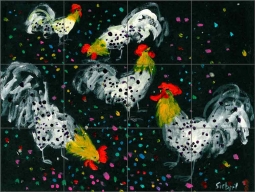 Confetti Chickens by Bonnie Siebert Ceramic Tile Mural POV-BSA004
