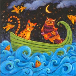 Love in a Boat by Cindy Revell Ceramic Tile Mural POV-CR006