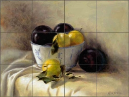Black and Gold Plums by Cindy Revell Ceramic Tile Mural  POV-CR022