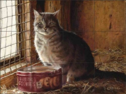 Barn Cat by Cindy Revell Ceramic Tile Mural POV-CR029