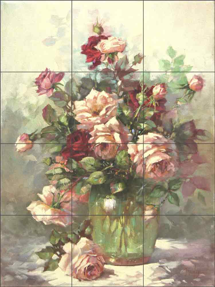 Roses in a Glass Vase by Fernie Parker Taite Ceramic Tile Mural - POV-FPT005