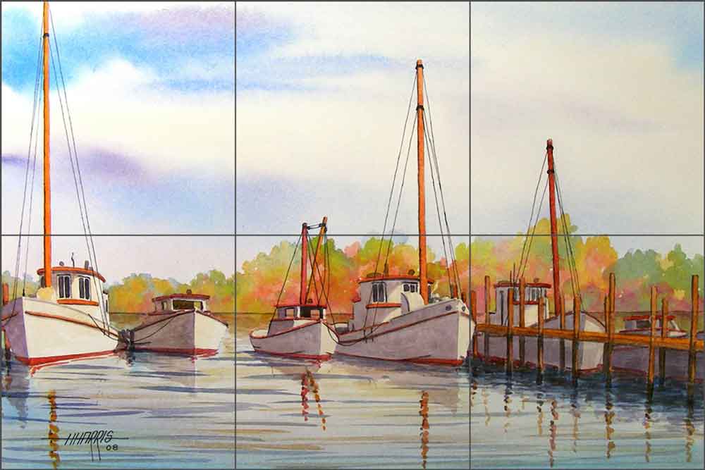 Autumn Harbor by Hugh Harris Ceramic Tile Mural - POV-HHA004