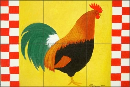 Rooster in Yellow by Pat Palermino Ceramic Tile Mural POV-PPA002